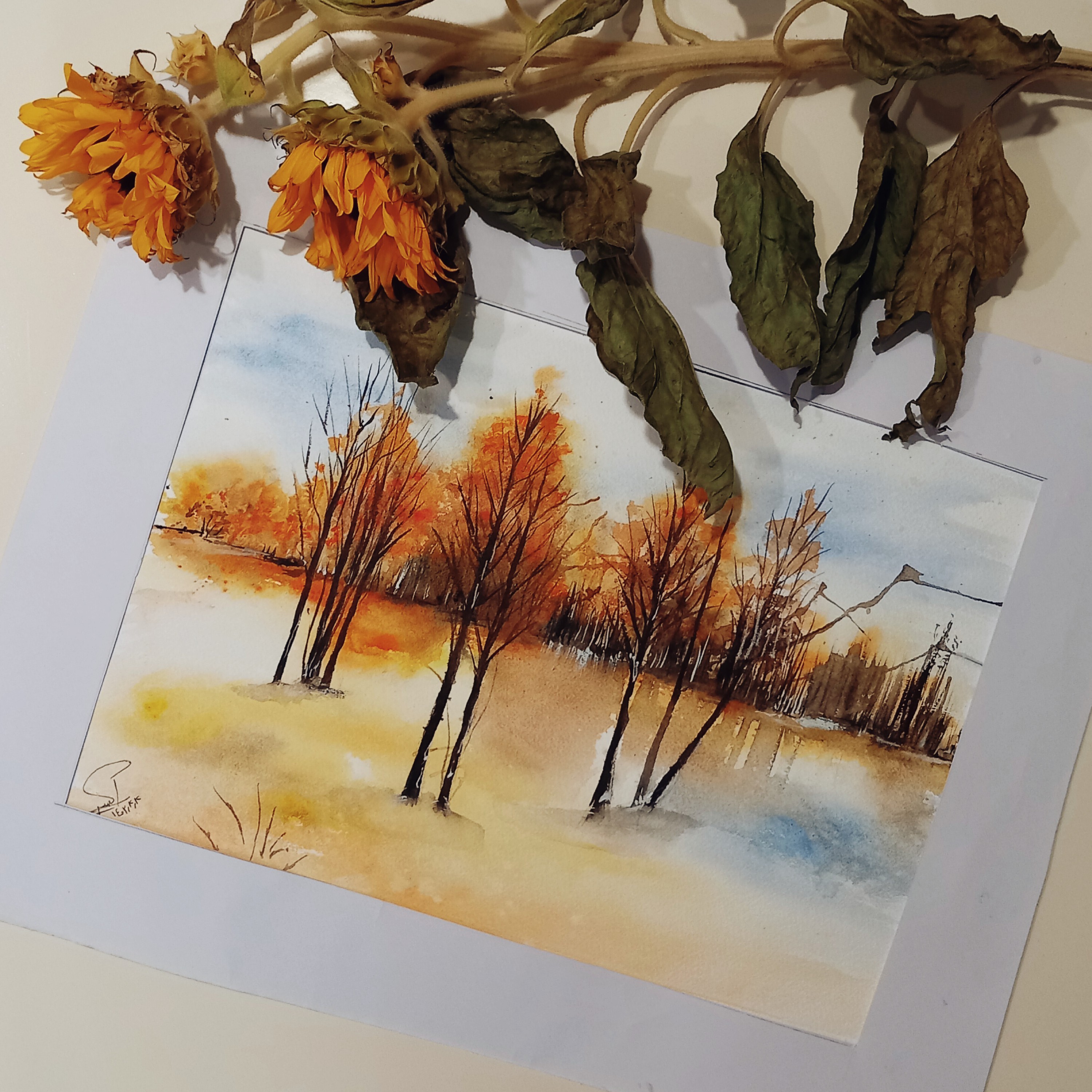 تابلو آبرنگ   طبیعت سبزهمراه با قاب و پاسپارتو 