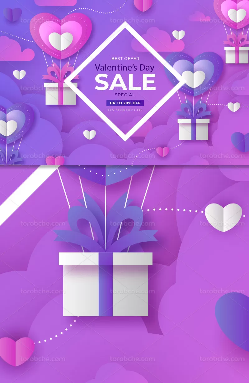 وکتور بنر فروش ولنتاین بنفش | گرافیک با طعم تربچه