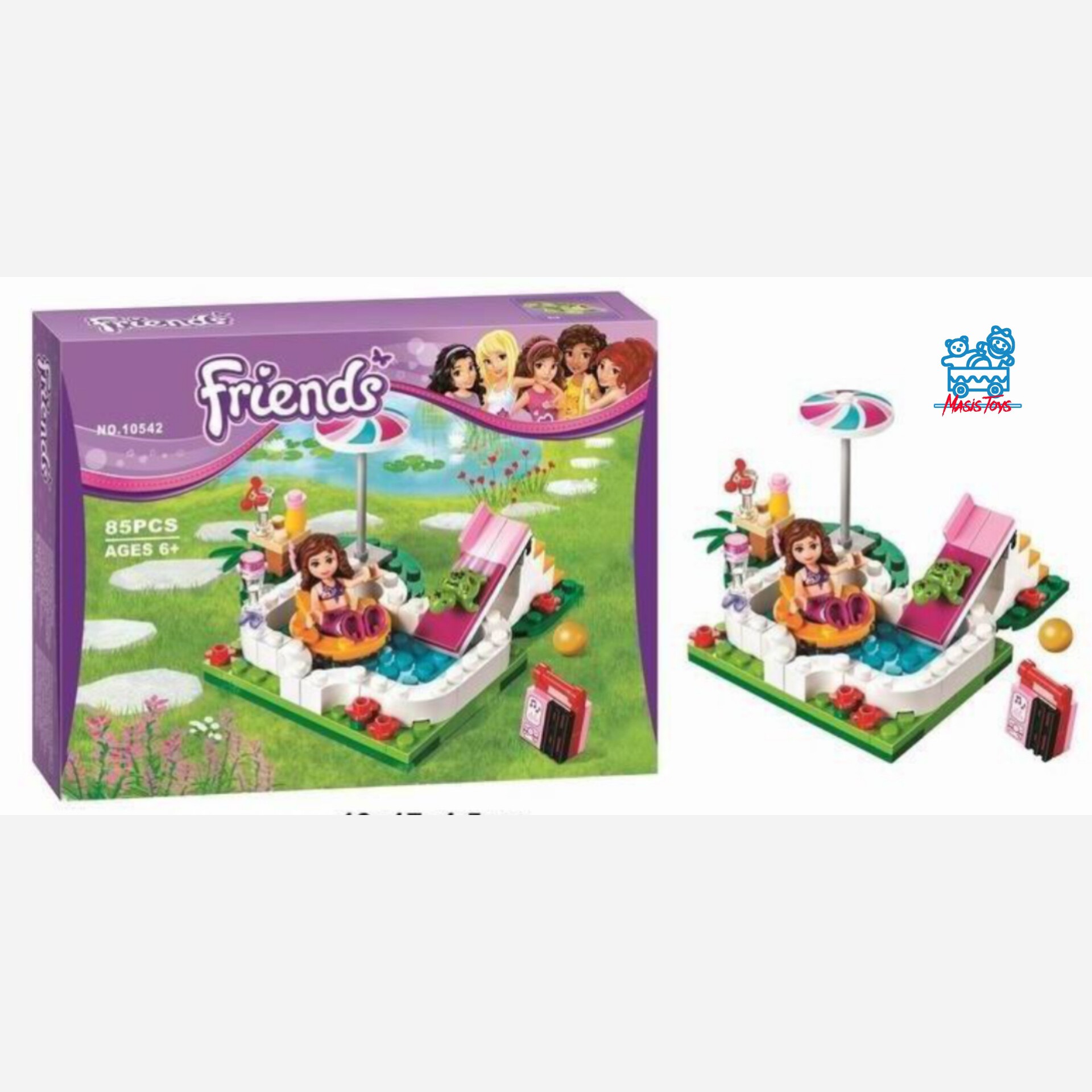 لگو دخترونه از مارک فرندباطرح استخر وسرسربهمراه یک عدد عروسک لگویی یسرگرمی فکری وجذاب برای گروه سنی شش سال به بالا