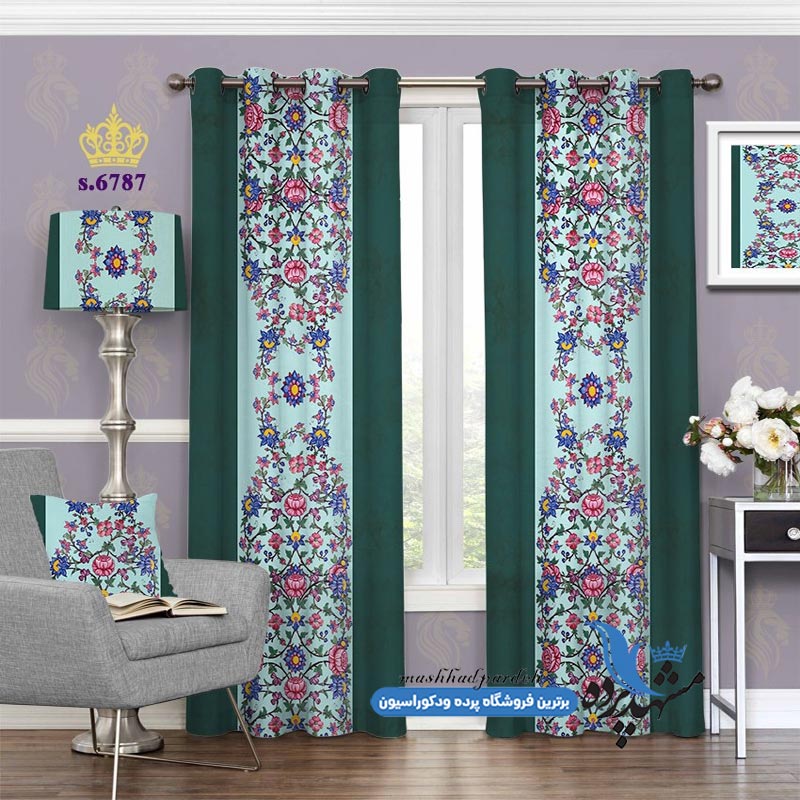 پرده پانچ گلدار طرح گل تزئینی با حاشیه رنگی کد s-6787