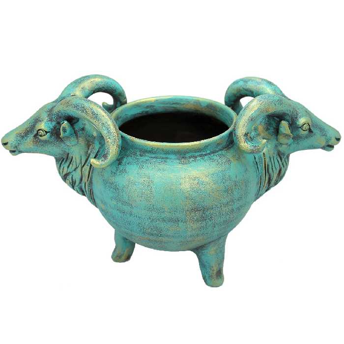 ظرف سفالی طرح دو سر بز پتینه مدل 901-00