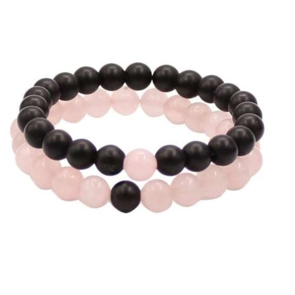 دستبند سنگ رز کواترز مات و اونیکس