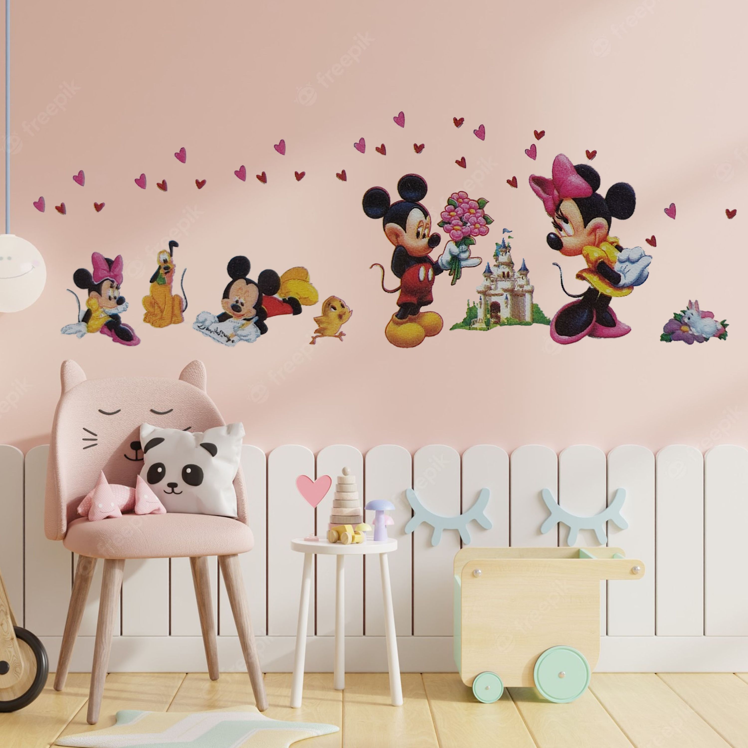 استیکر دیواری مدل میکی و مینی ماوس-موس قلبی