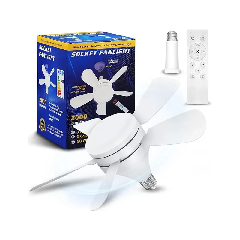 پنکه لامپ دار سقفی کنترل دار Socket Fanlightپنکه سقفی با لامپ حبابی، سوکتی، چراغ دار، تایمردار، سرپیچ E26، کوچک، 3 سرعت باد، با ریموت، مناسب برای آشپزخانه و گاراژ