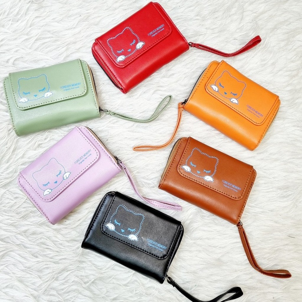 کیف پول مدل طرح گربه دارای جا کارتی دو جیب