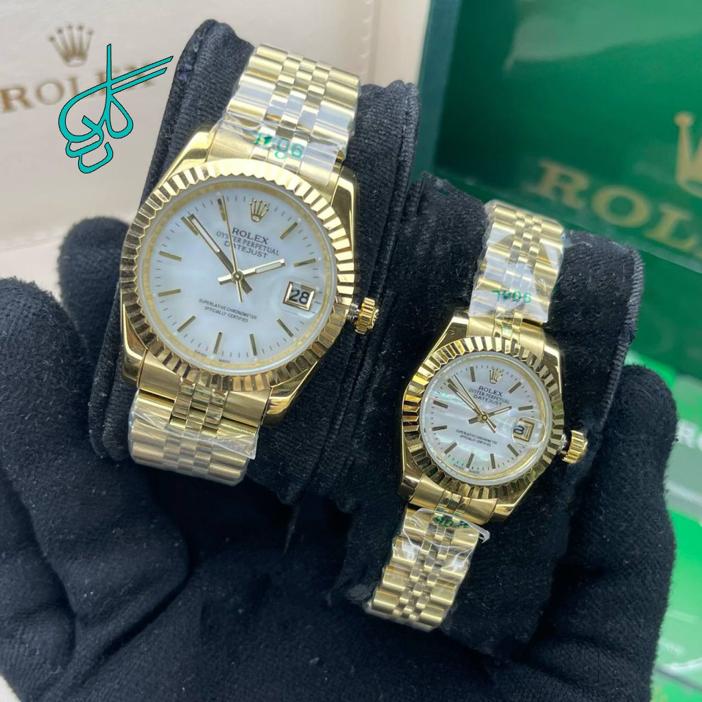 خرید ست ساعت زنانه و مردانه رولکس دی جاست موتور ژاپن کیفیت عالی رنگ ثابت کد 2116679 - ردگل