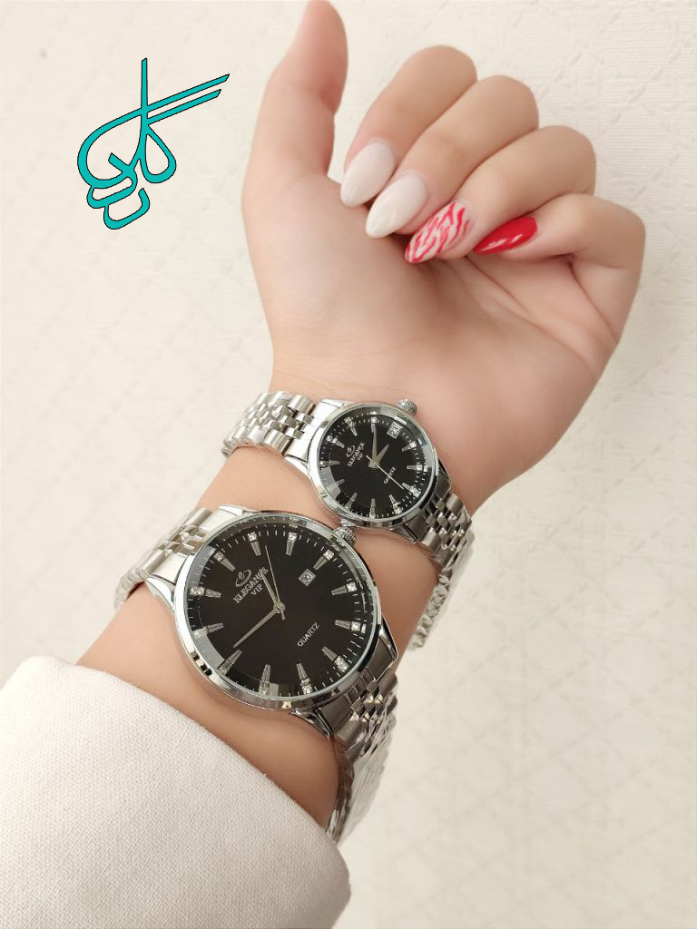 خرید ست ساعت مردانه و زنانه الگانس موتور ژاپن دو تقویمه استیل درجه یک دو قفله مخفی رنگ ثابت دارای رنگ بندی کد 2116244 - ردگل
