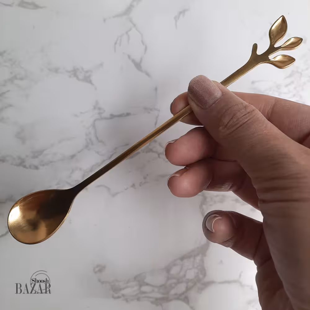 قاشق شربت طلایی مدل برگ بلند کد 4064