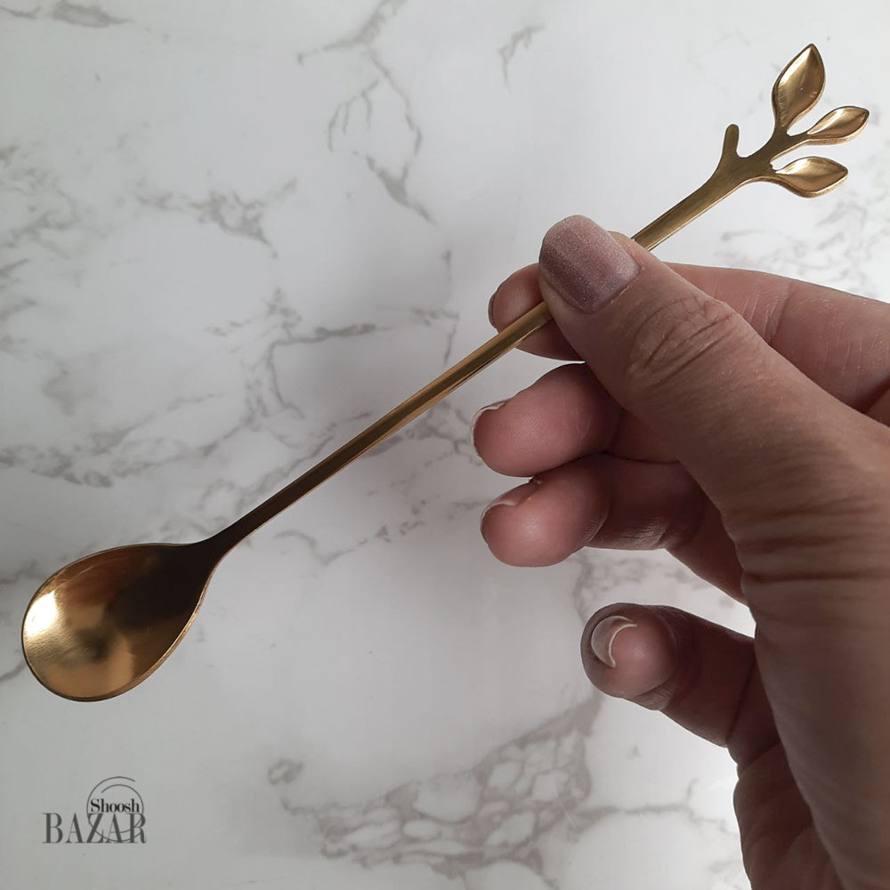 قاشق شربت طلایی مدل برگ بلند کد 4064