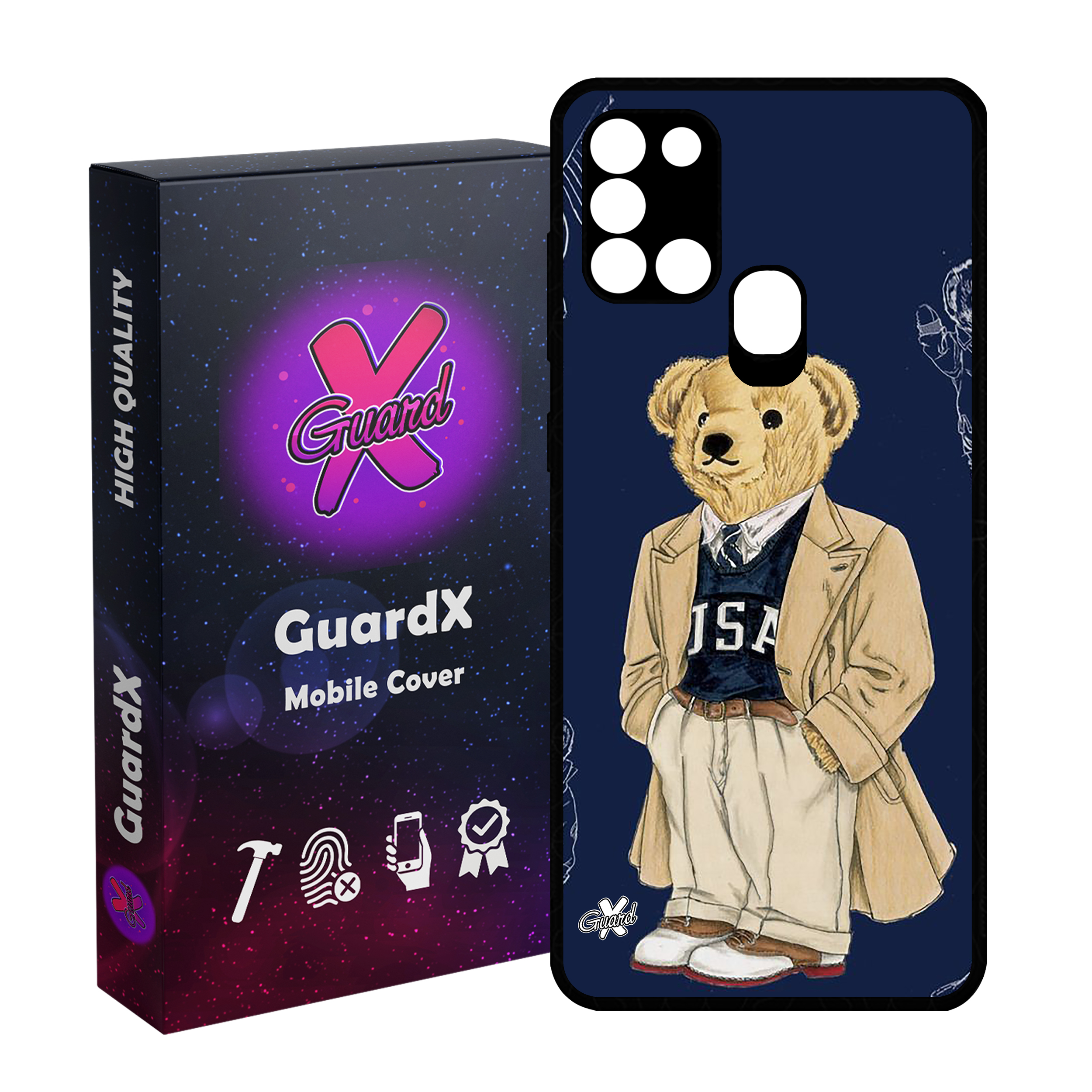 کاور گارد ایکس طرح خرس مدل Glass10427 مناسب برای گوشی موبایل سامسونگ Galaxy A21s