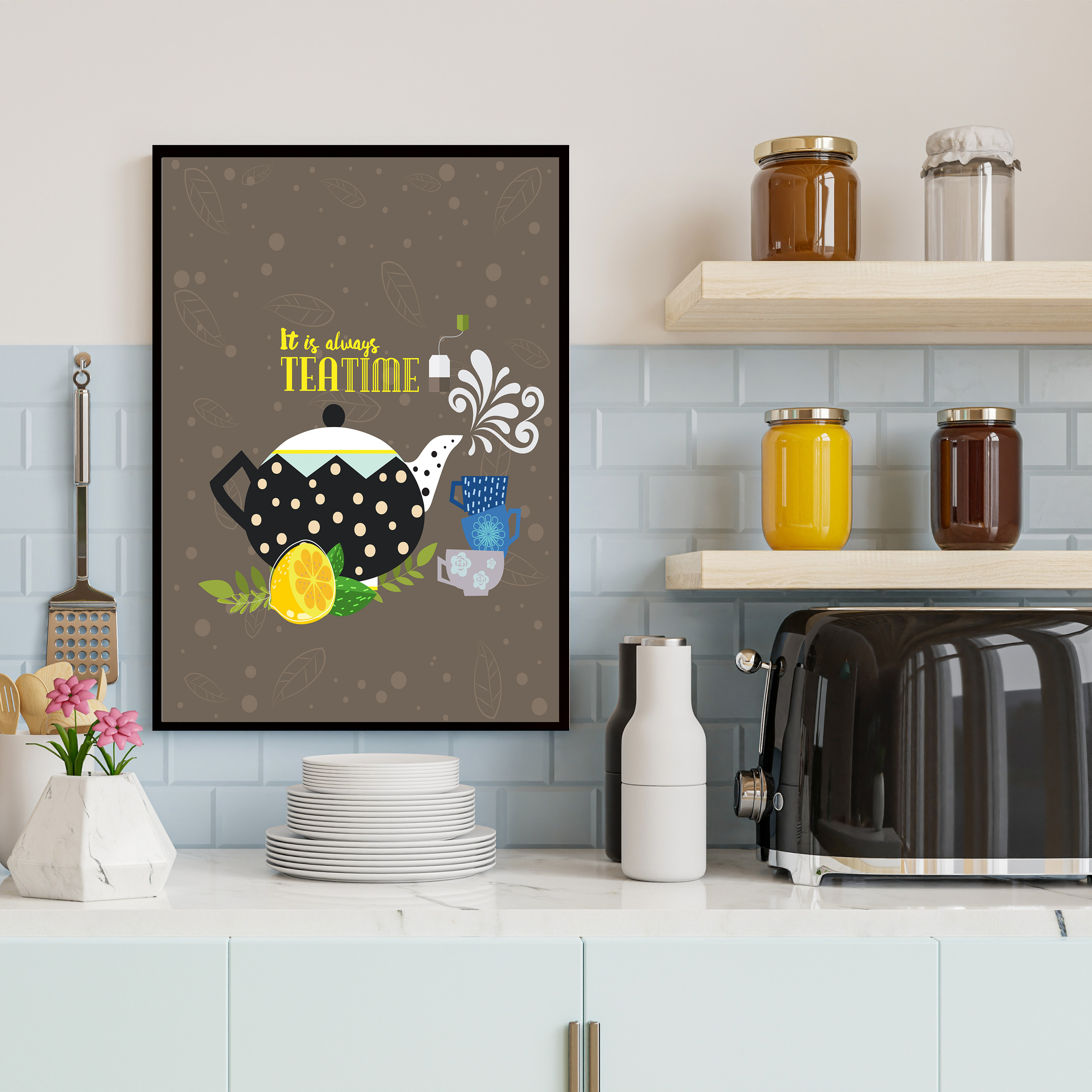 تابلو مدل دکوراتیو آشپزخانه طرح قوری کد 0561