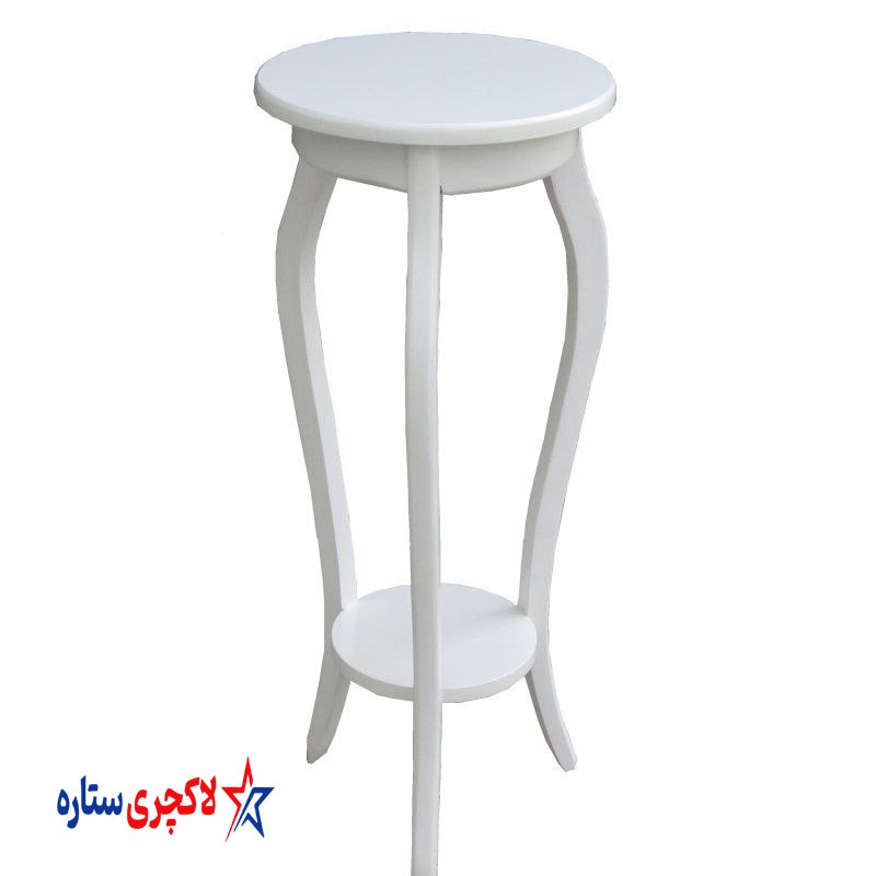 میز تلفن چوبی 3پایه خمره ای سفید کد13397