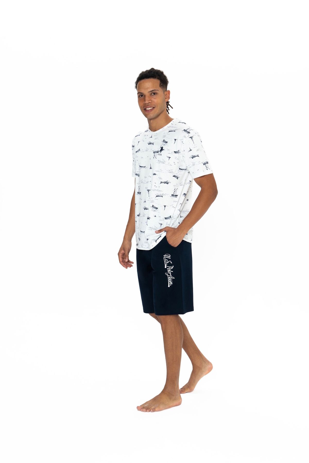 ست پیژامه مردانه تیم شورت های تی شرت گرد یقه با مجوز اصلی جدید فصل US Polo Assn
