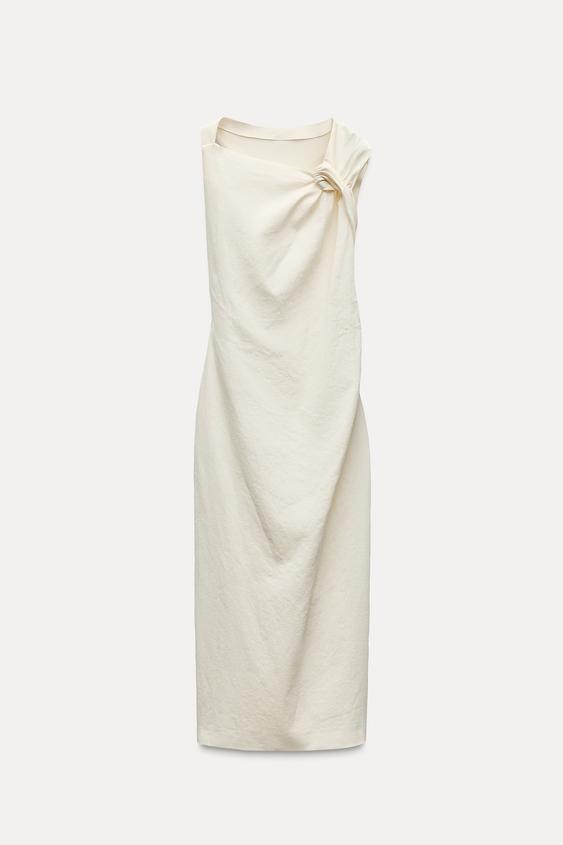 لباس میدی زنانه زارا LINEN BLEND KNOT DRESS | تهران زارا TehranZara