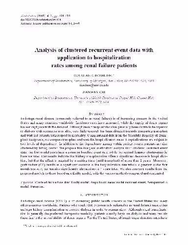 خرید و دانلود نسخه کامل کتاب Analysis of clustered recurrent event data with application to hospitalization rates among renal failure patients