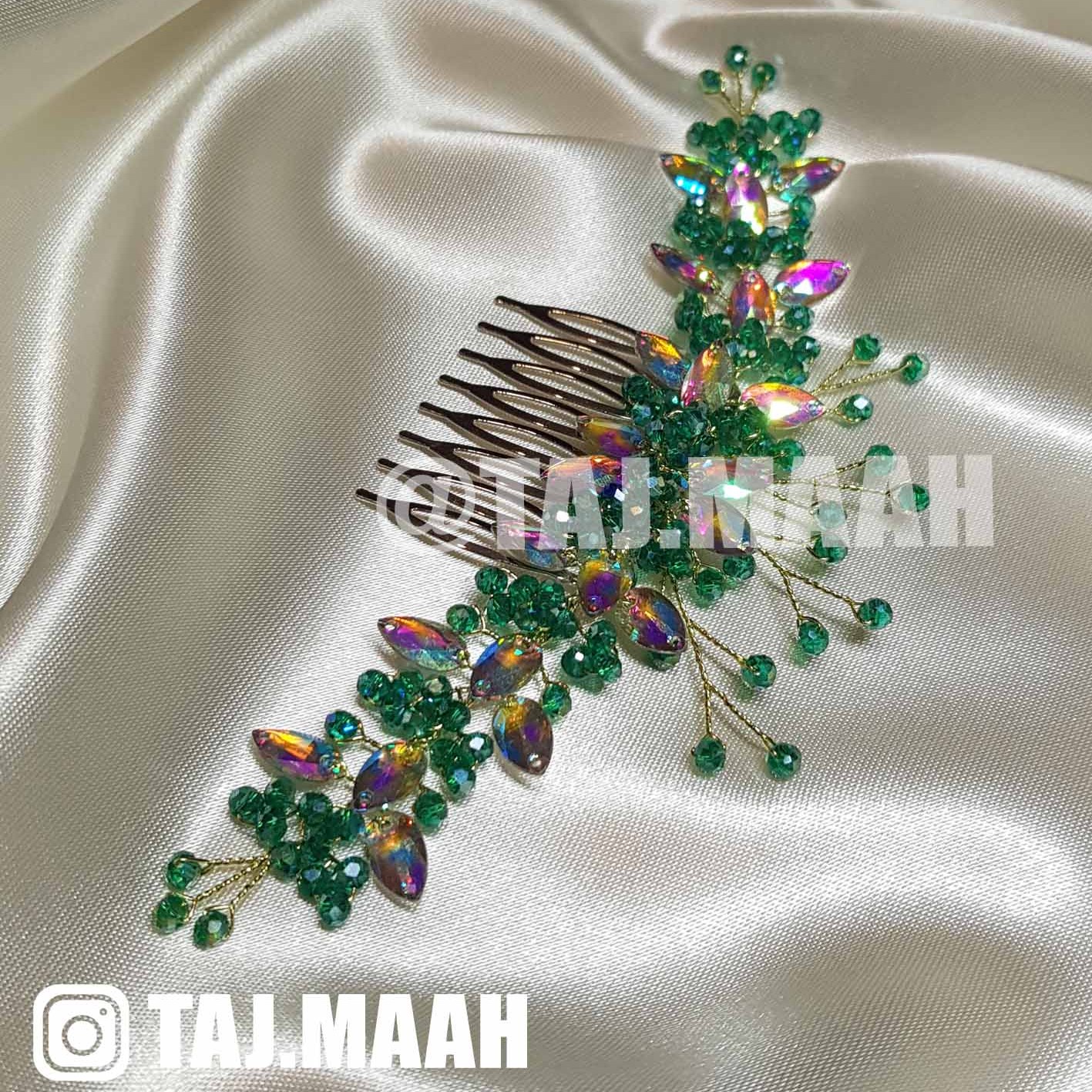 شانه شینیون کریستال سبز مدل SHNSABZ ماه فام و تاج ماه