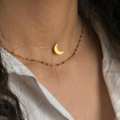 گردنبند دولاین ماه نامرئی و زنجیر پولکی استیل