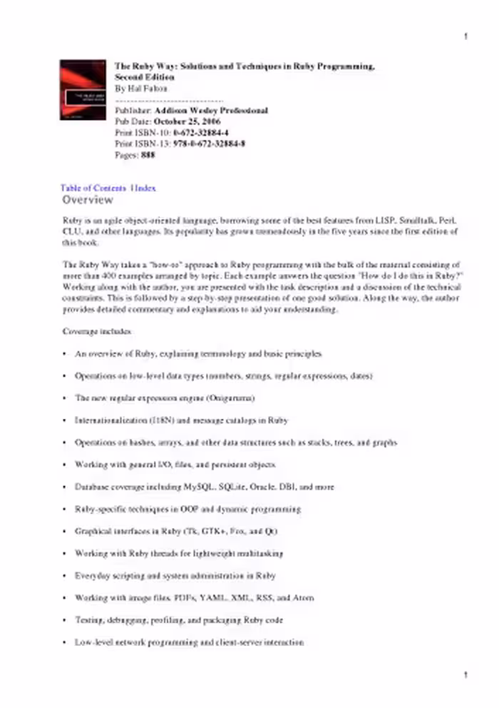 خرید و دانلود نسخه کامل کتاب The Ruby Way, Second Edition: Solutions and Techniques in Ruby Programming (2nd Edition)