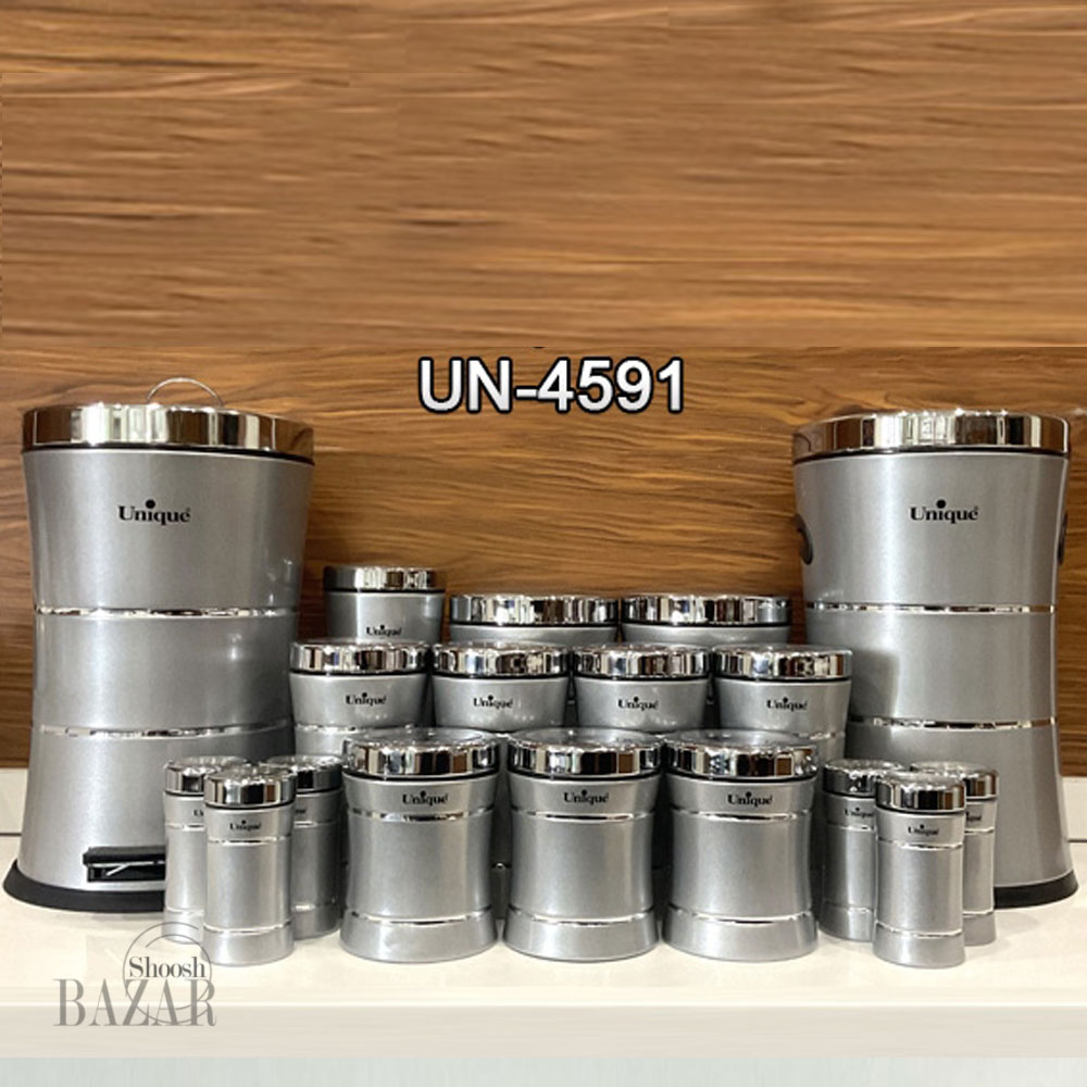 سرویس 18پارچه کمرباریک خطی نقره ای استیل یونیک کد 4591