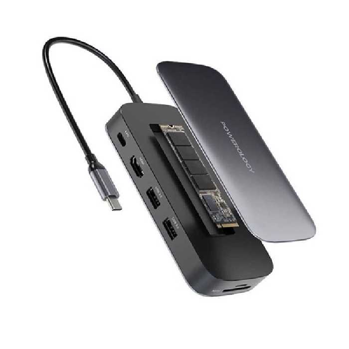هاب و هارد اکسترنال SSD 256G پاورولوژی Powerology Usb-C Hub & SSD Drive PWSDHB256