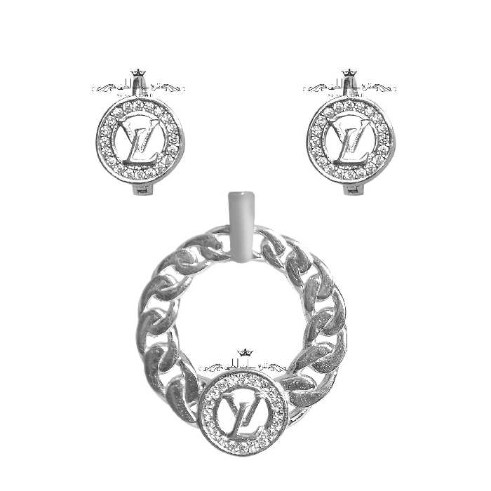 ست نقره با روکش طلای سفید طرح لوئیز  ویتون کد NSNRLV01 نقره جات لطفی 