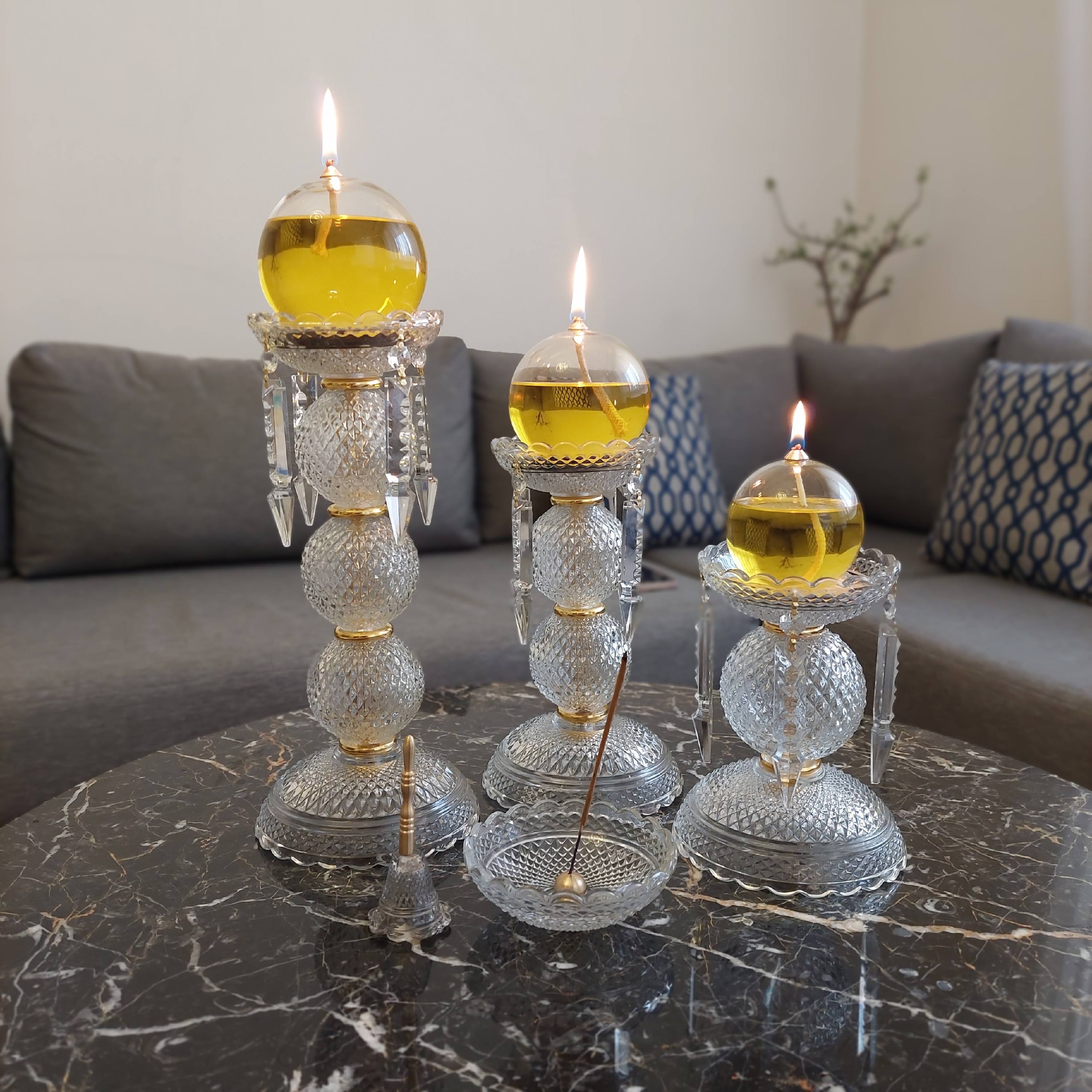 شمعدان بلور طرح باکارات مدل تک گوی و دو گوی و سه گوی در رنگبندی مختلف
