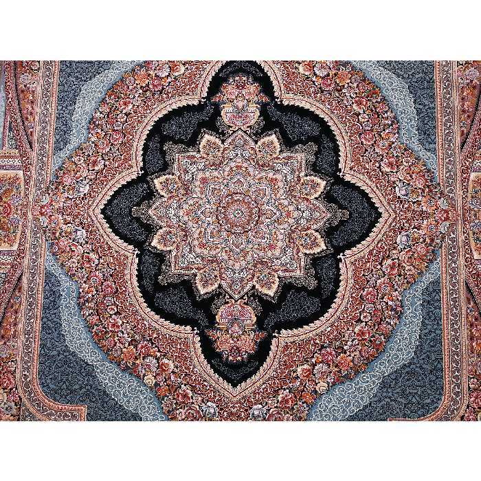 فرش ماشینی زمرد مشهد مدل 2BLO38 زمینه آبی