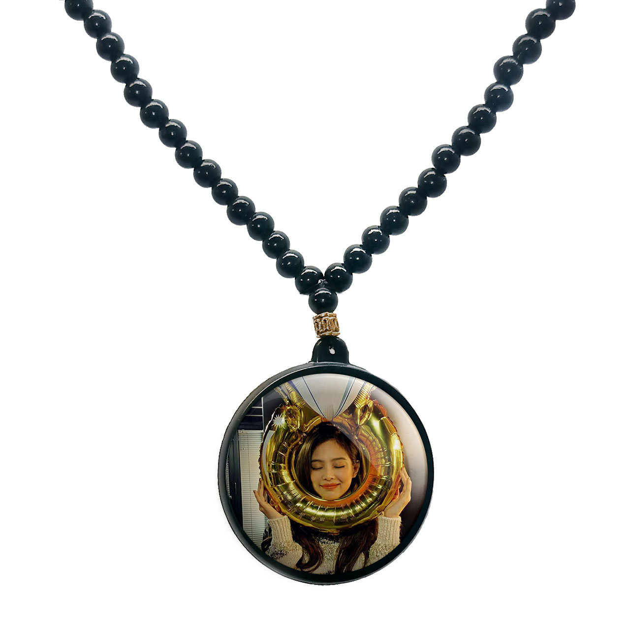 گردنبند پرمانه طرح بلک پینک کد pmd.6754 مدل دو طرفه