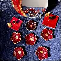 سفره هفتسین رزینی پایه دار   گلهای بهاری قرمزطلایی تک و خاص