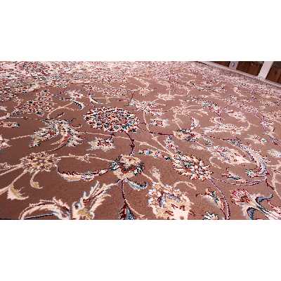 فرش ماشینی زمرد مشهد طرح افشان زمینه گردویی