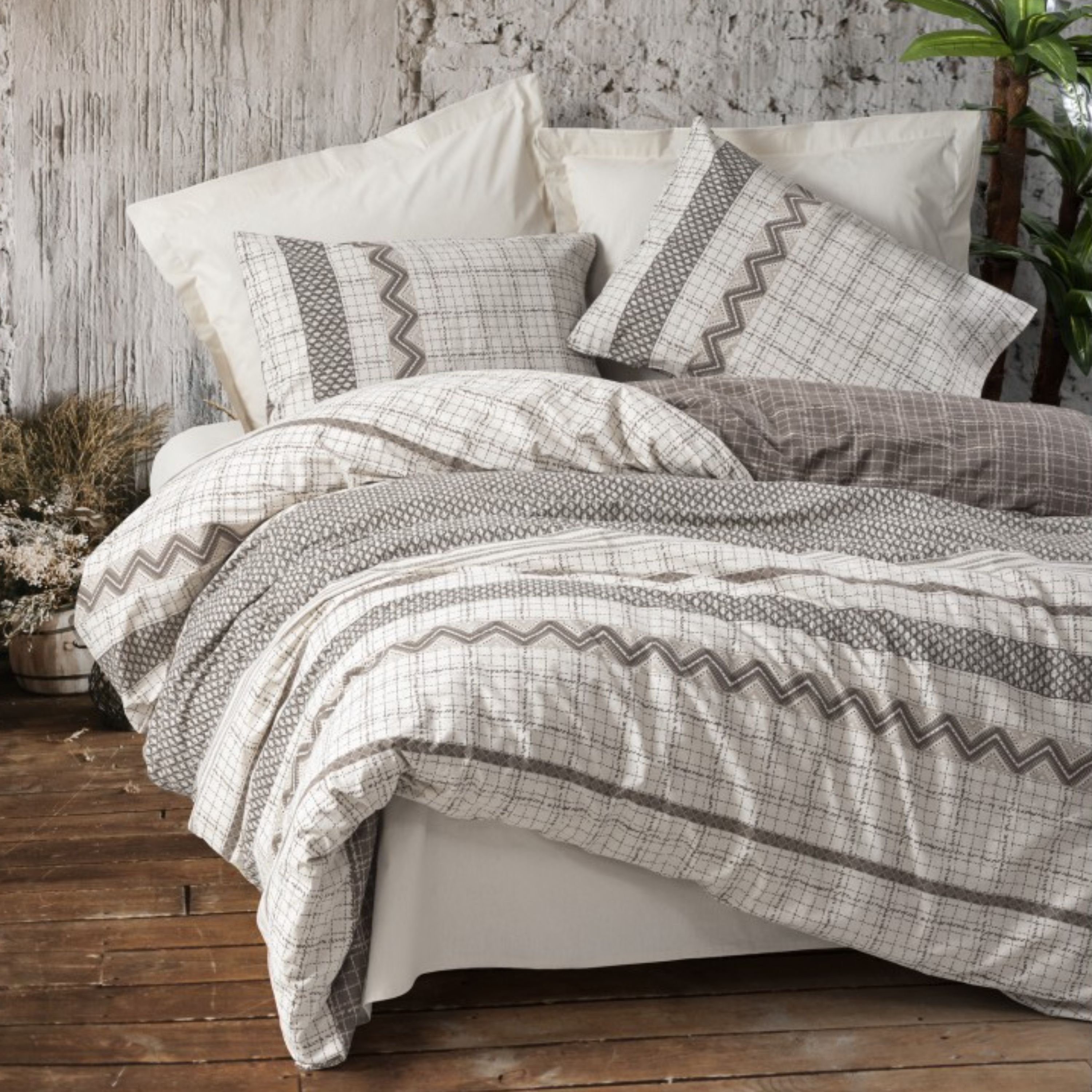 ست ملحفه کاتن باکس مدل Toprak Aren Kahve دو نفره 4 تکه