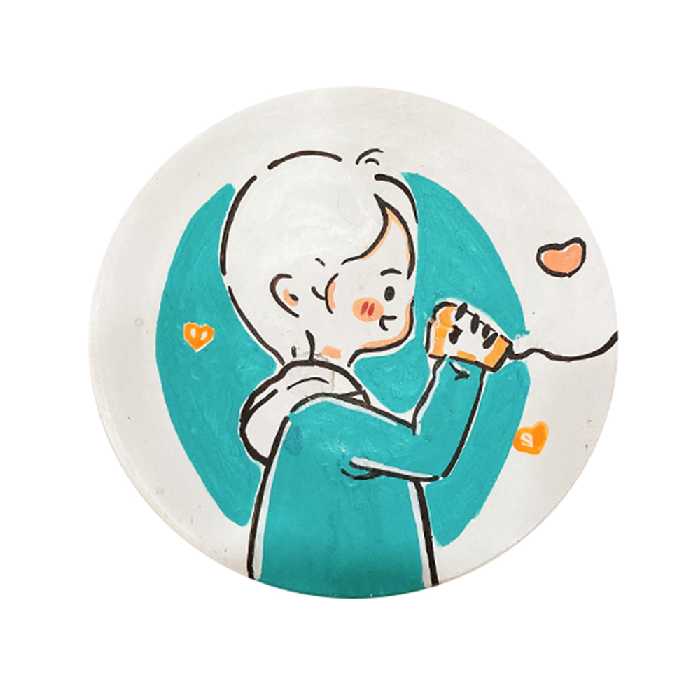 بشقاب دیوارکوب سفالی مدل عاشقانه کد 01 مجموعه دو عددی