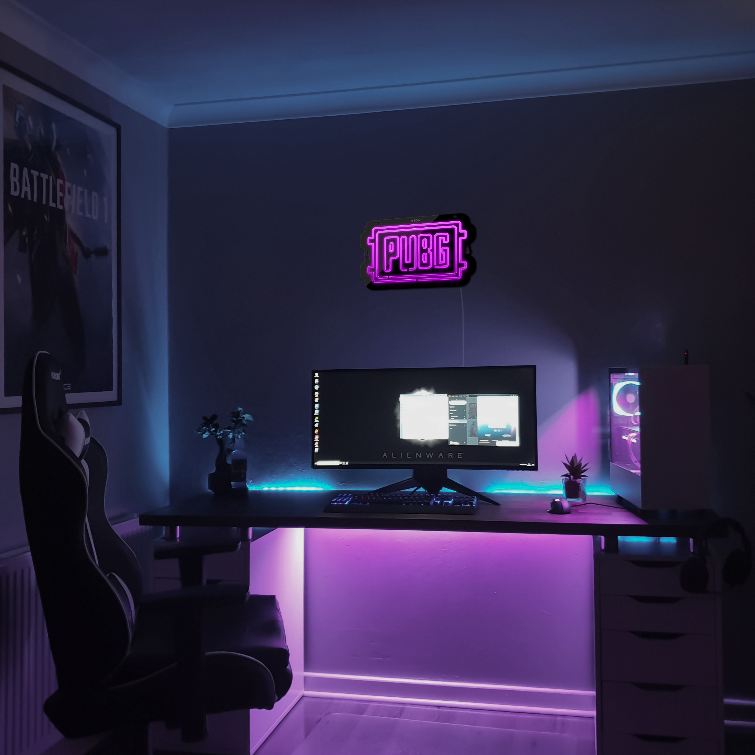 چراغ دیواری نئون دیزاین طرح Pubg-Logo-BL_PR