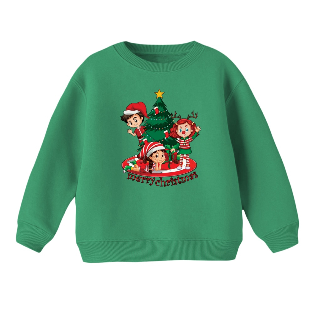 سویشرت بچگانه مدل بچه ها و درخت کریسمس رنگ سبز