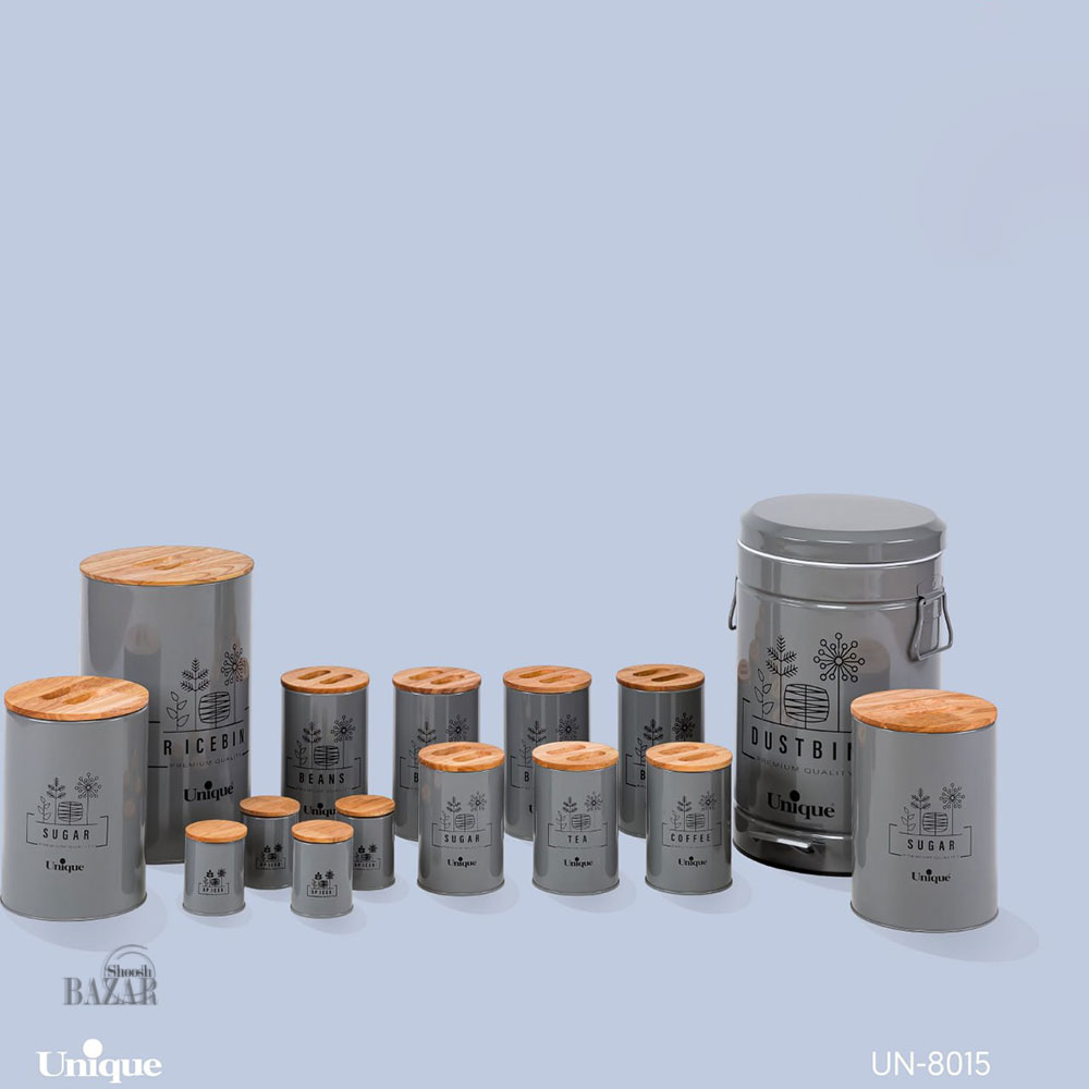 سرویس آشپزخانه 15 پارچه طوسی طرح گل یونیک کد 8015