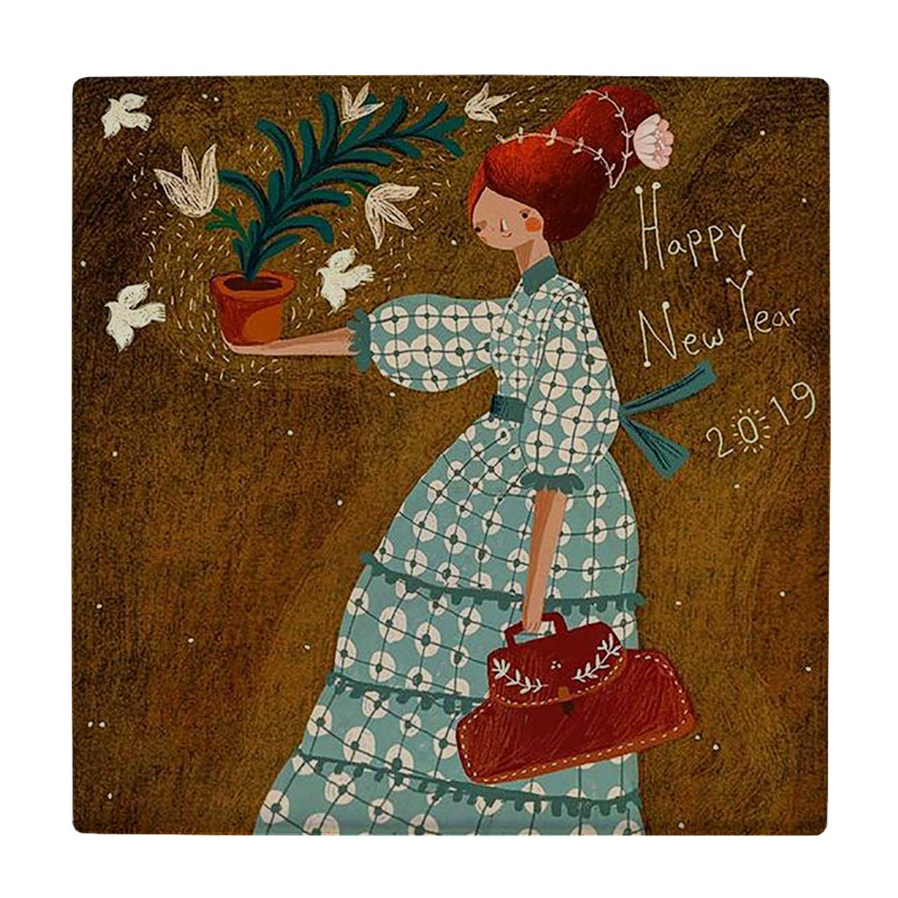  زیر لیوانی  طرح نقاشی بانو و کیف دستی کد    5795639_4223