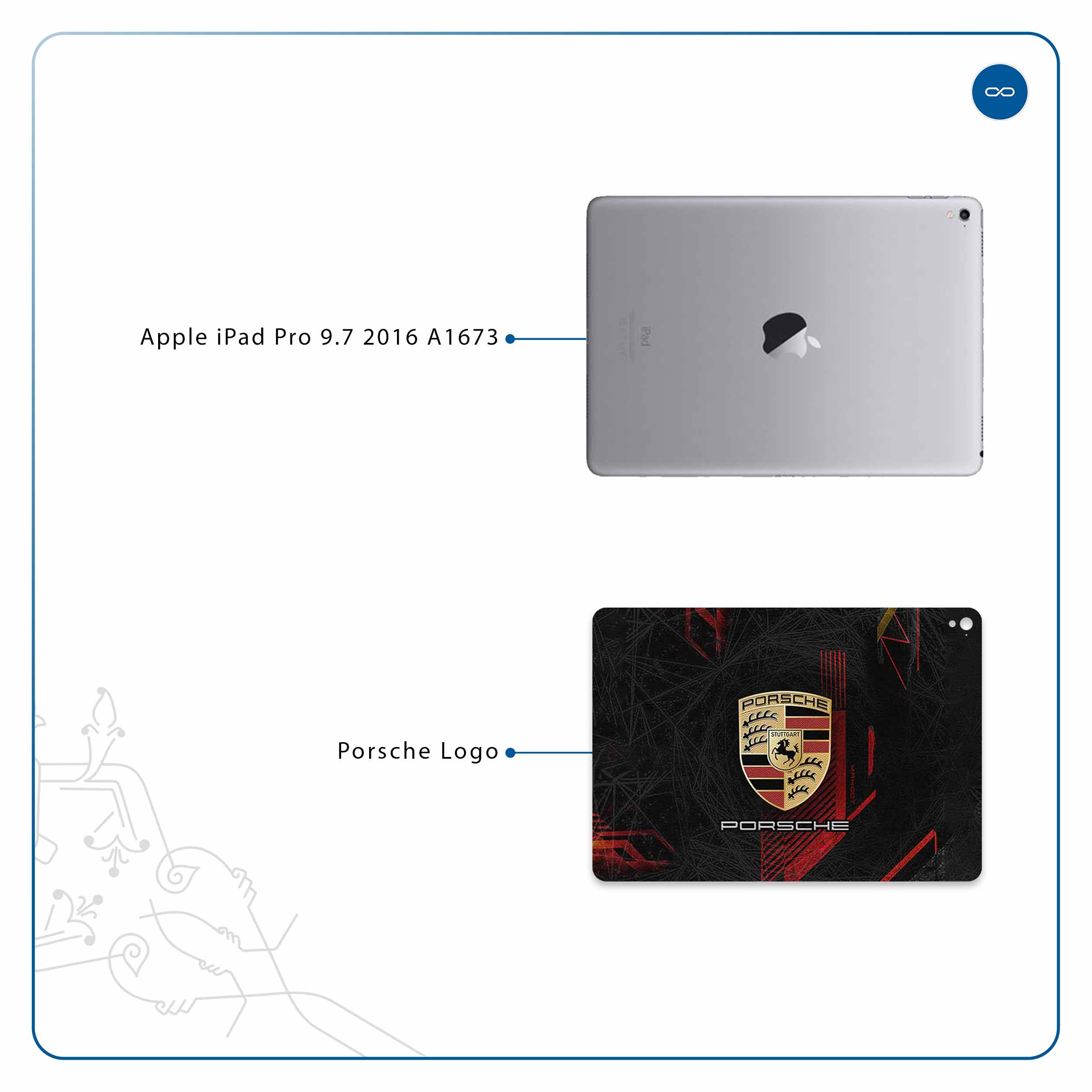 برچسب پوششی ماهوت مدل Porsche-Logo مناسب برای تبلت اپل iPad Pro 9.7 2016 A1673