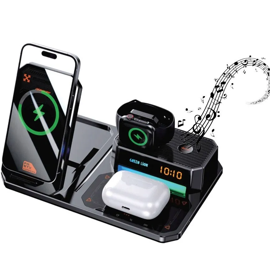 ارسال فوری   ضمانت اصالت کالا  استند شارژ وایرلس چند کاره 6 در 1 گرین لاین مدل Green Lion 6in1 Multifunctional Wireless Charger