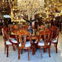 میز ناهارخوری ده نفره گرد قهوه ای معرق