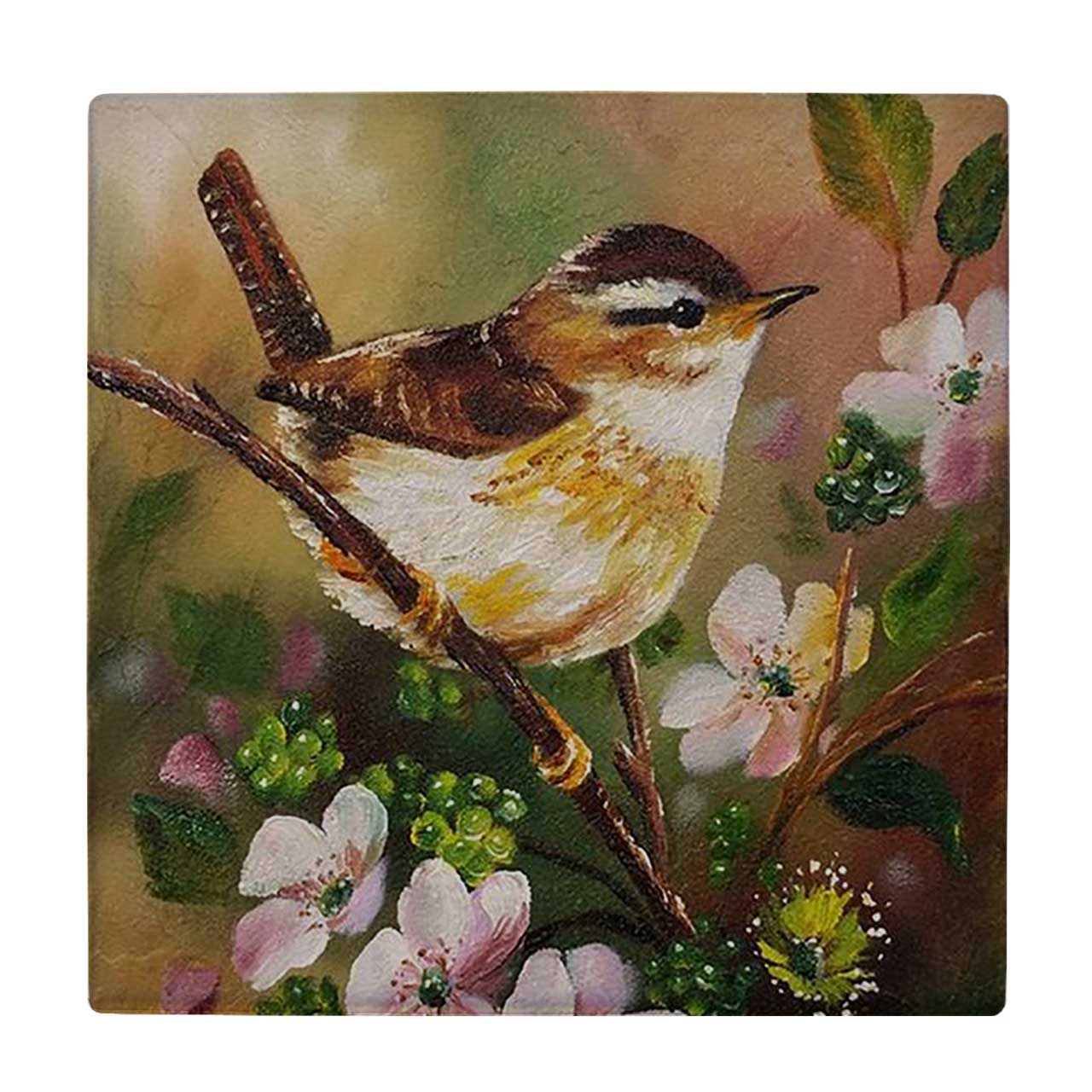 زیر لیوانی  طرح نقاشی پرنده روی شاخه شکوفه کد    6410021_5961