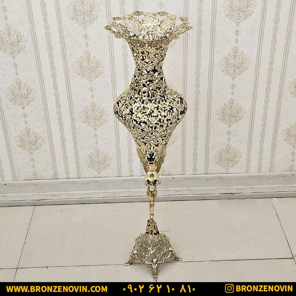 گلدان کنارسالنی برنزی مدل یاسی پایه فرشته جدید کد 1717