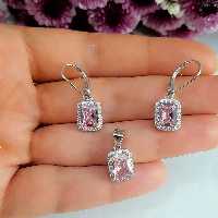 نیم ست نقره خارجی با نگین تراش امرالد  کاملا مشابه جواهر طلا