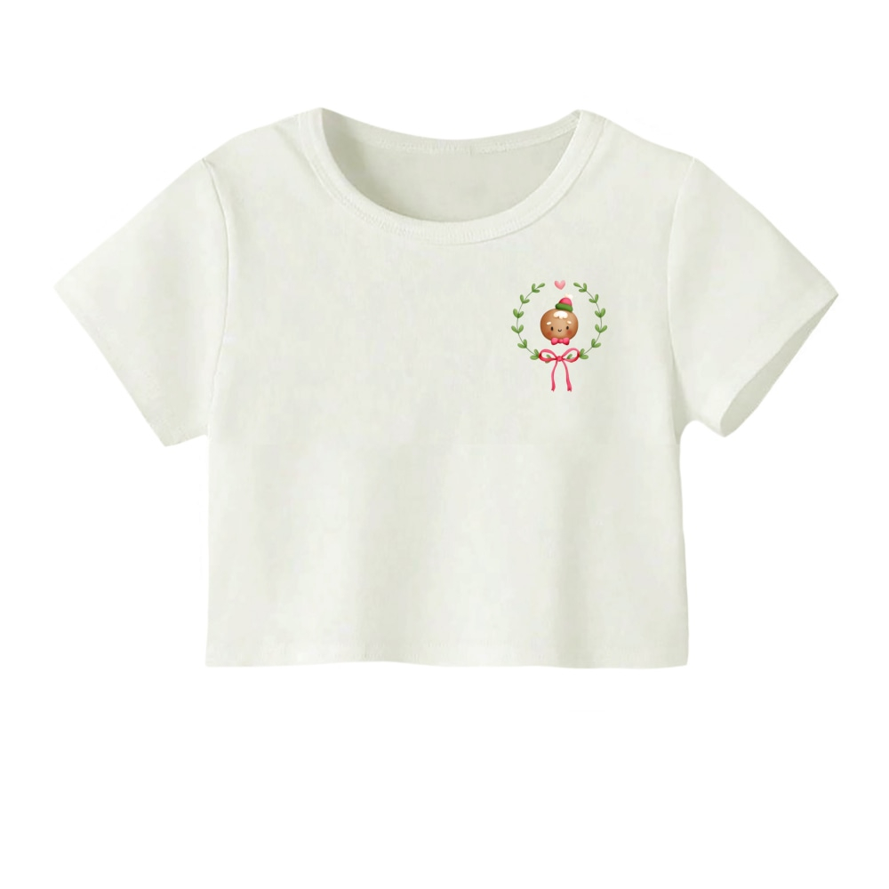 کراپ‌ تی‌شرت آستین کوتاه زنانه مدل بیسکوییت کریسمس کد 4 رنگ سفید