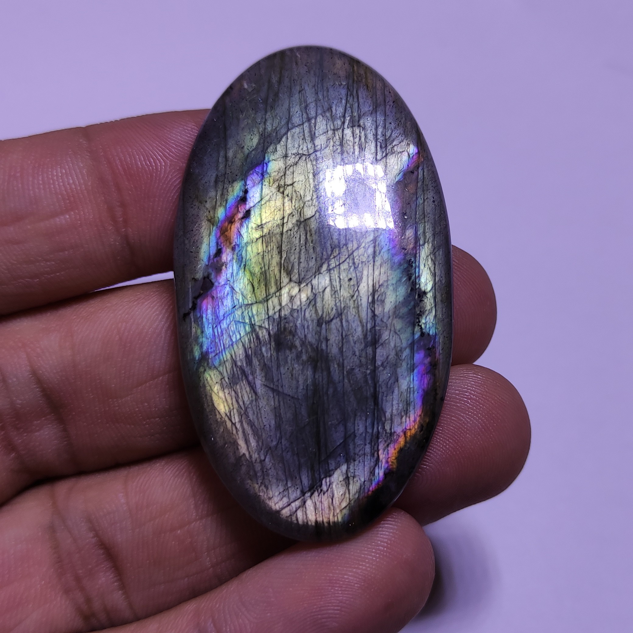 سنگ لابرادوریت طبیعی تراش بیضی سایز  بزرگ با قیمت استثنایی مناسب گردنبند هدیه کادو کد BB03