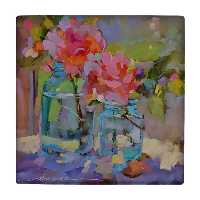 کاشی کارنیلا طرح نقاشی گل در گلدان شیشه ای مدل لوحی کد klh758