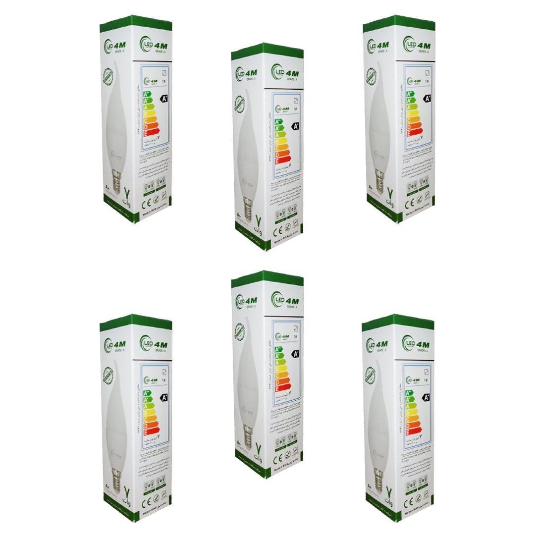 پک 6 تایی لامپ ال ای دی اشکی 7 وات LED4M مهتابی سرد