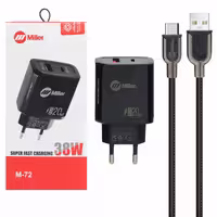 شارژر دیواری سوپر فست و PD دو پورت Miller مدل M-72 38W به همراه کابل شارژ Type-C