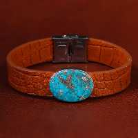 دستبند چرم فیروزه کد 22965 - جواهری مشاهیر