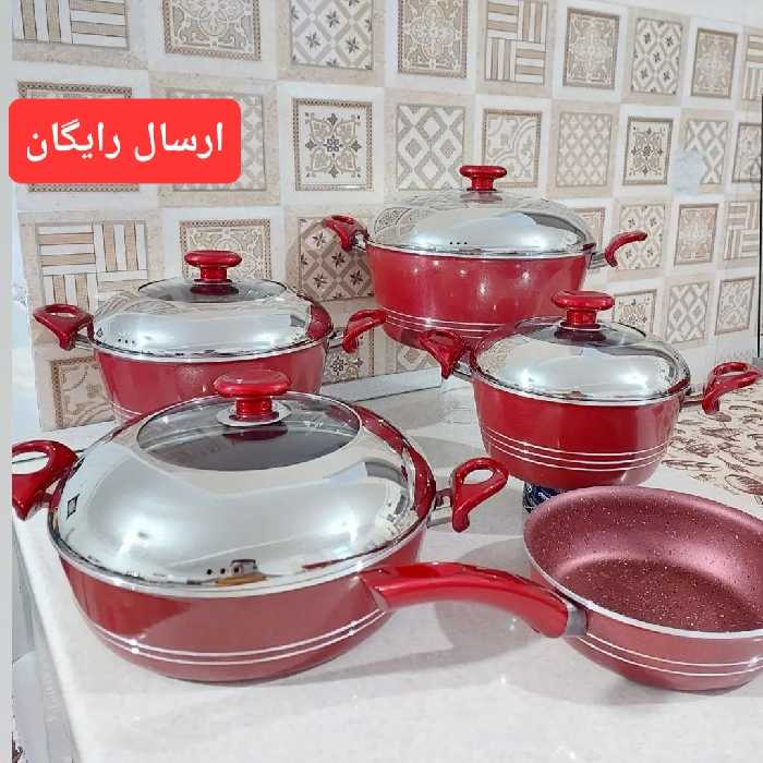 سرویس قابلمه 9 پارچه آذین درب استیل و دسته های باکالیت نسوز