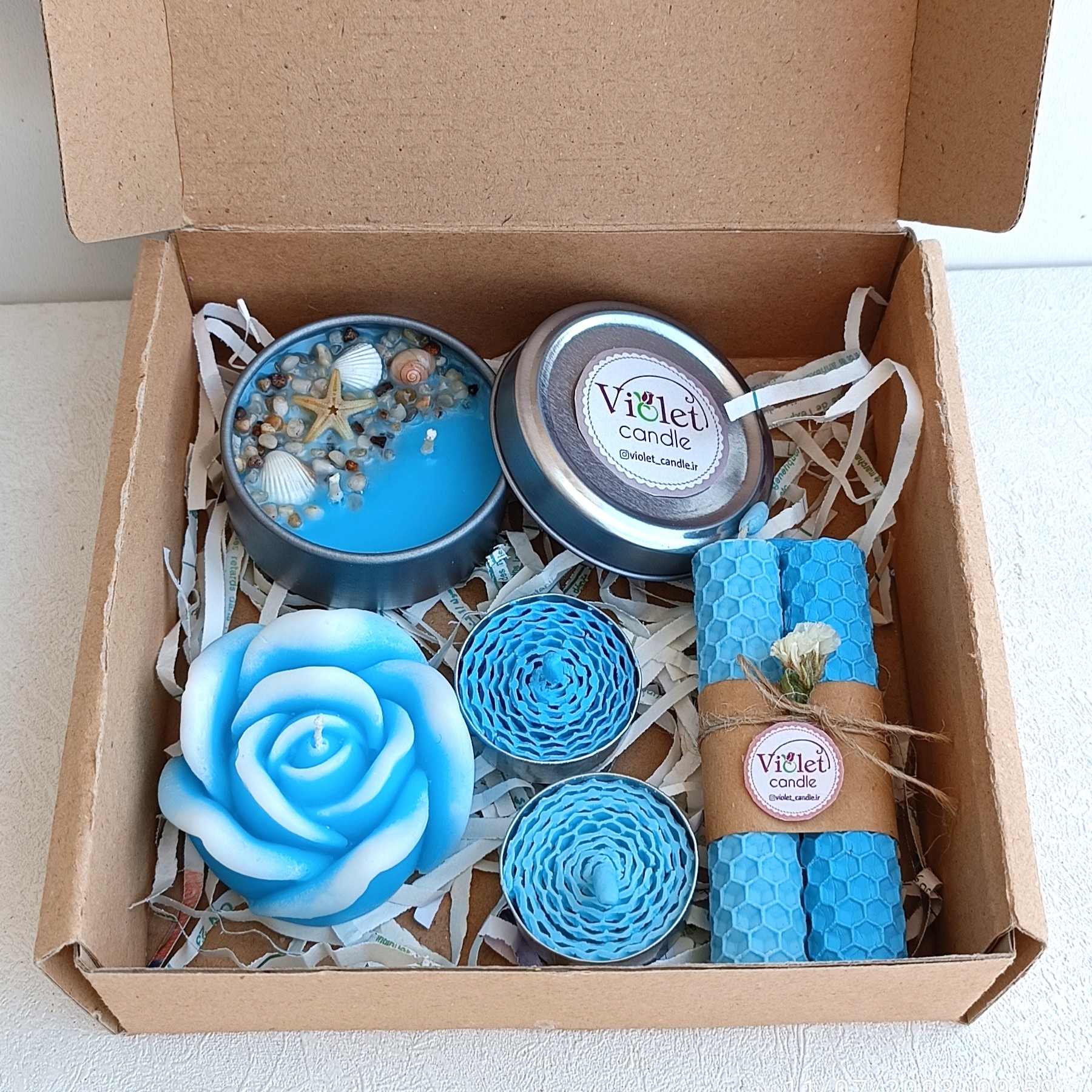 پک هدیه شمع  آبی - شمع دریایی